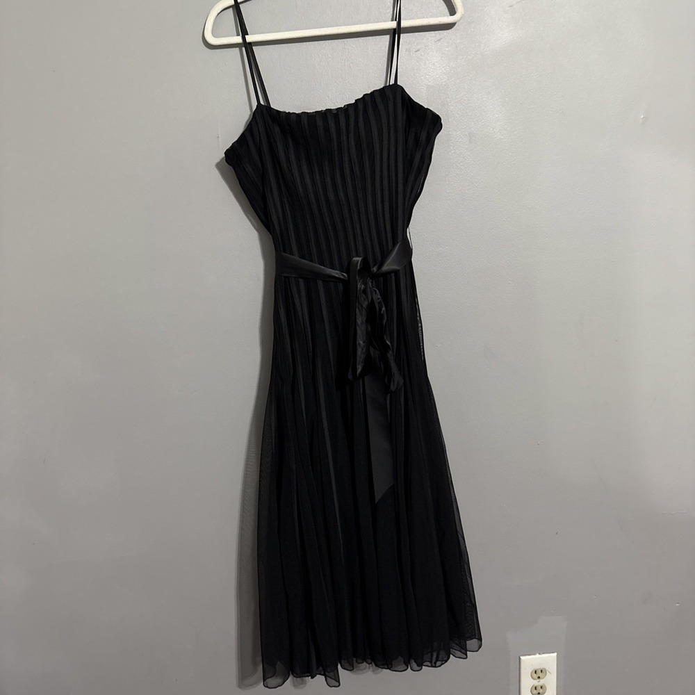 JS Collections Black Tulle Striped Sleeveless‎ Midi Holiday Party Dress Size 10